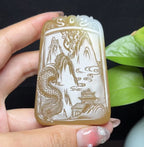 新疆和田玉且末糖白羊脂玉龙牌山水