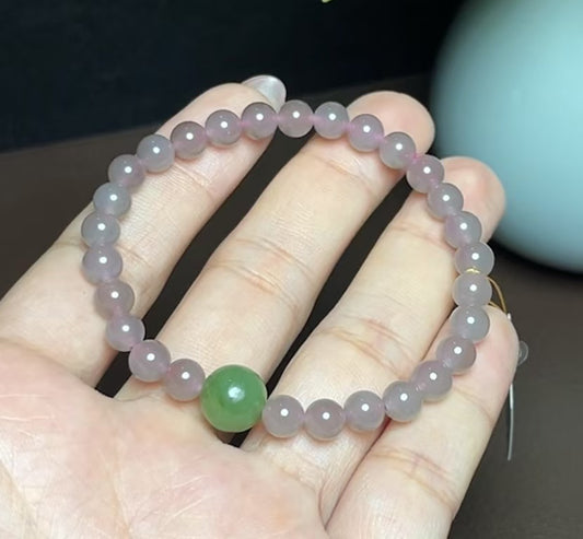 和田玉紫罗兰带碧玉圆珠手串