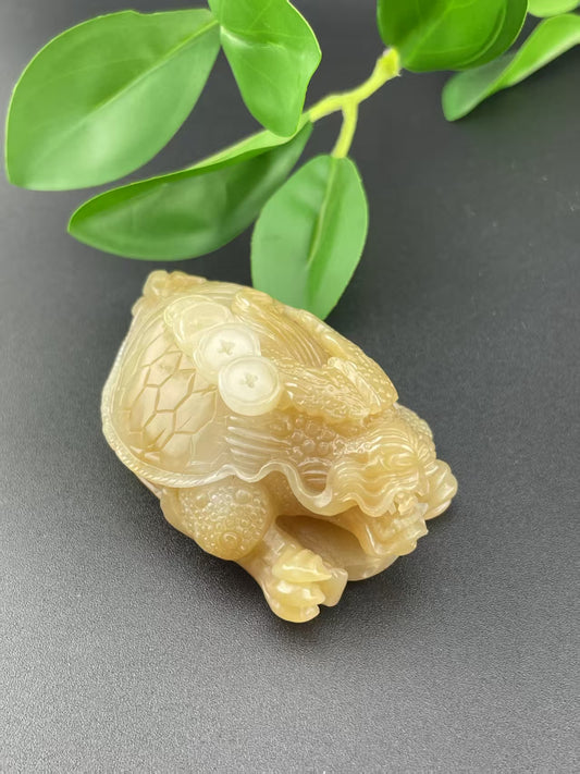 和田玉糖白龙龟手把件