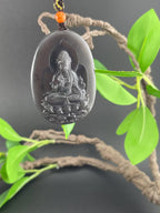 和田玉烟紫观音挂件