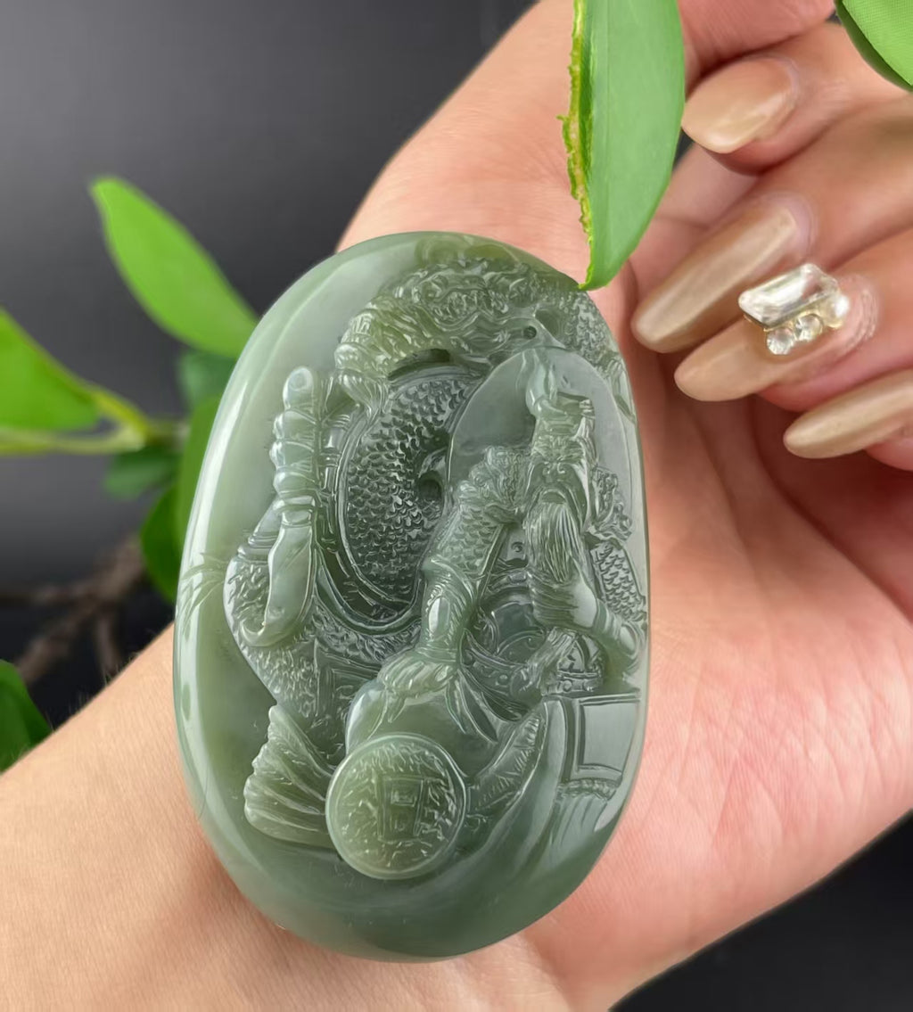 和田玉沙枣青钟馗挂件