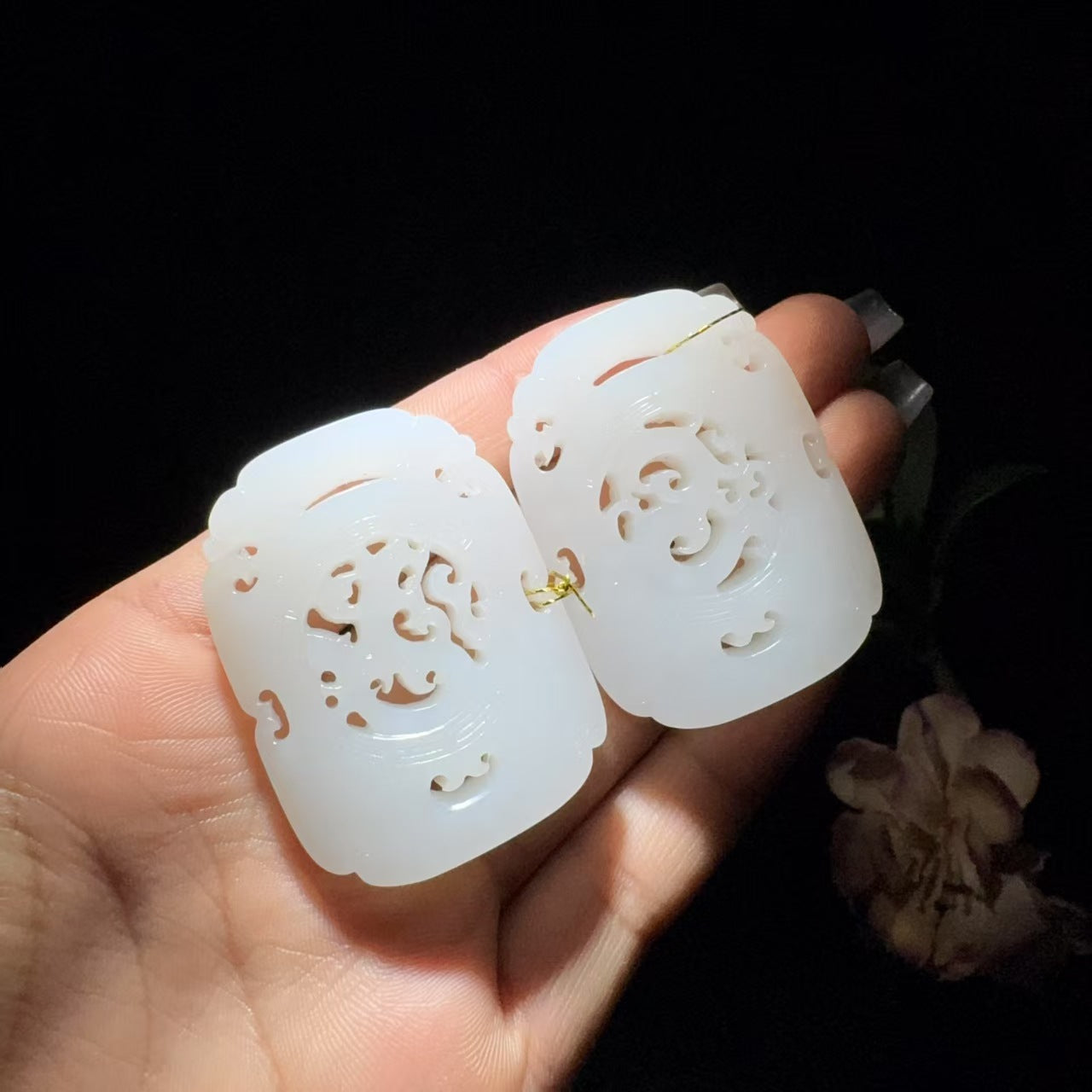 和田玉白玉仿古龙凤对牌