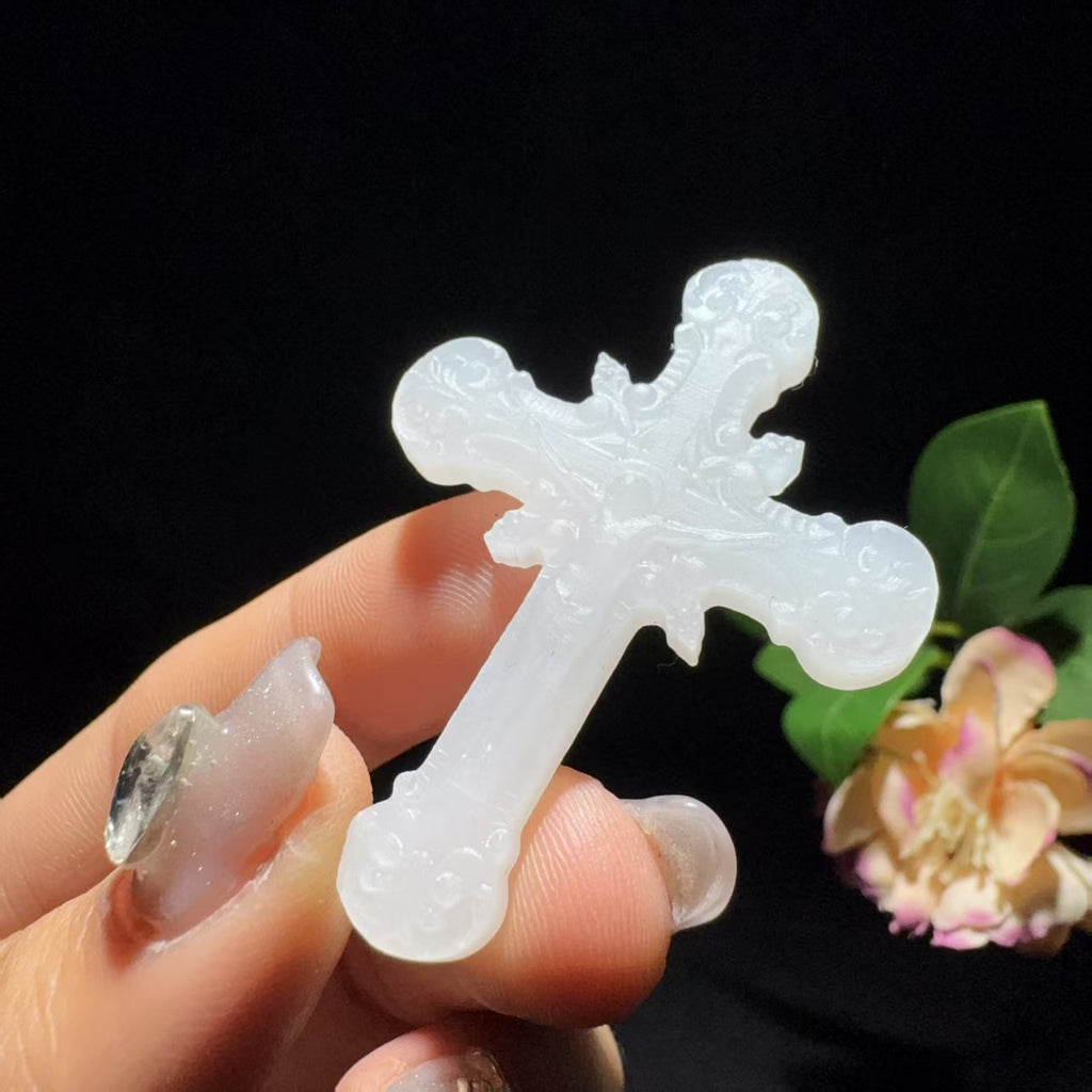 和田玉白玉挂件基督耶稣十字架