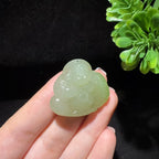 和田玉冰底带翠佛公挂件