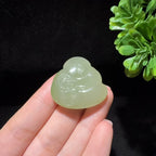 和田玉冰底带翠佛公挂件