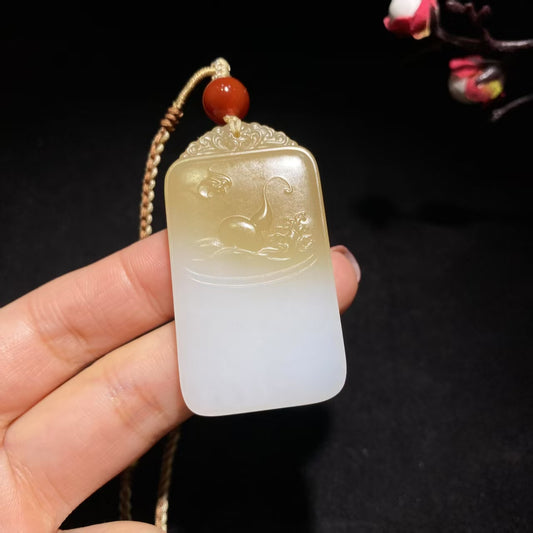 和田山料糖白玉福禄平安牌挂件