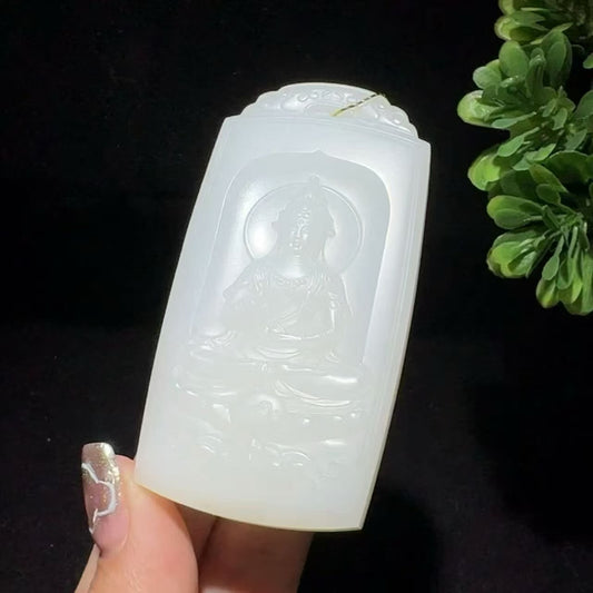 和田玉白玉观音牌