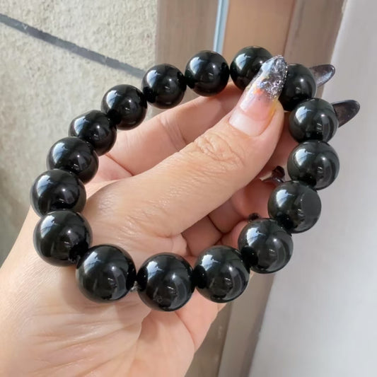 和田玉黑青圆珠手串