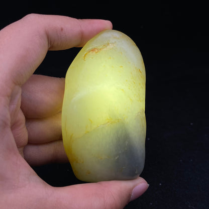 和田玉-洒金皮青花籽料手把件