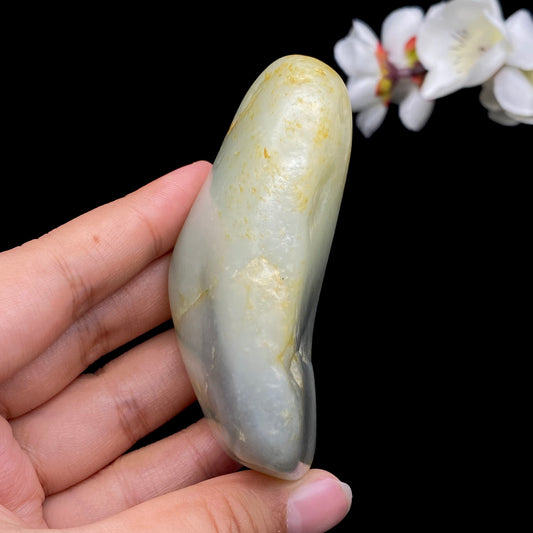 和田玉-洒金皮青花籽料手把件