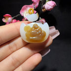 和田玉糖白玉佛公挂件