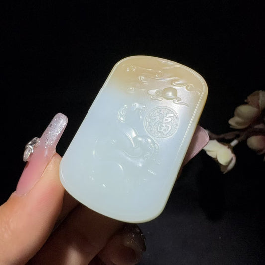 和田玉糖白挂件三羊开泰