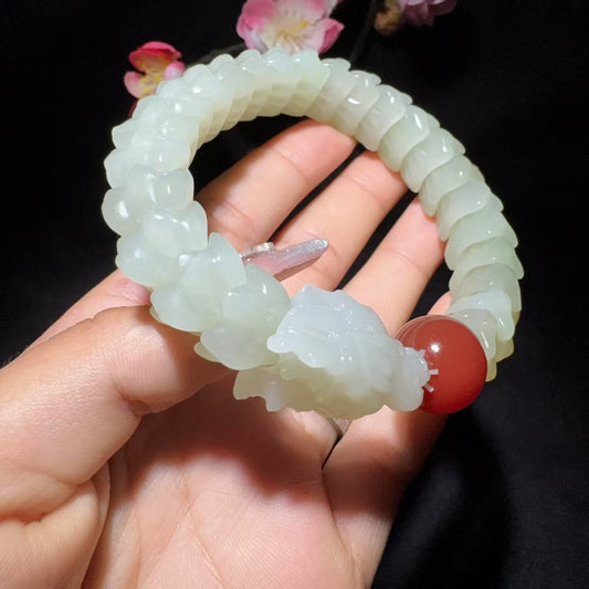 和田玉清水龙骨手串