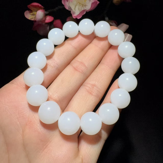 和田玉白玉圆珠手串