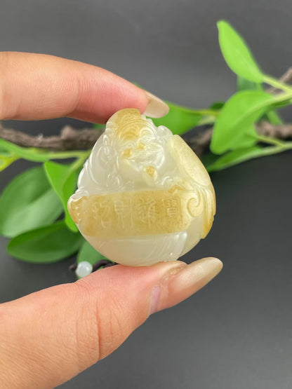 和田玉白玉财神挂件