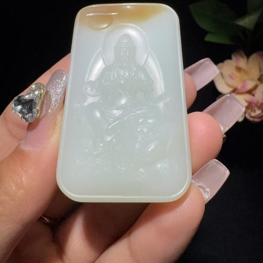 和田玉糖白玉普贤菩萨