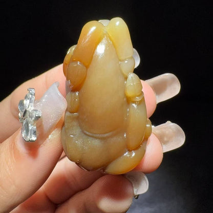 和田玉糖白挂件牛