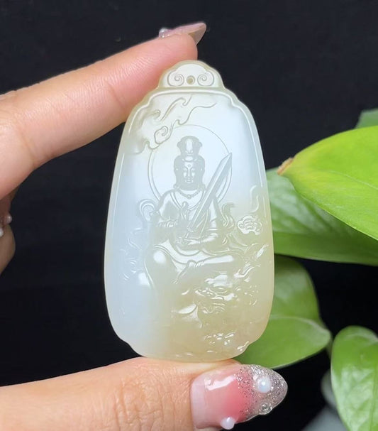 新疆和田玉且末糖羊脂玉文殊菩萨