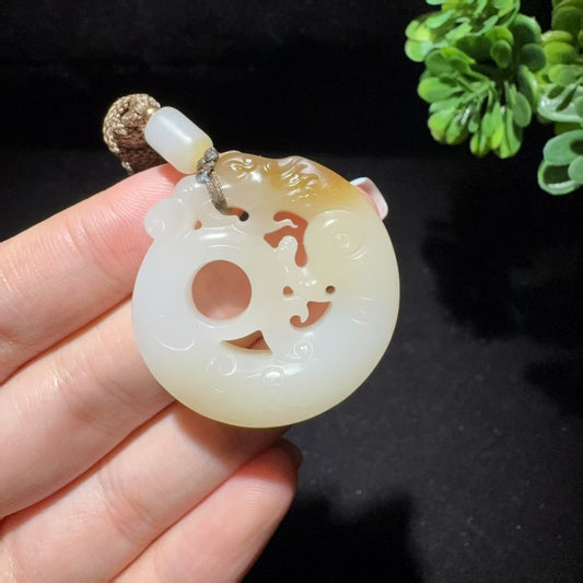 和田玉糖白挂件仿古龙