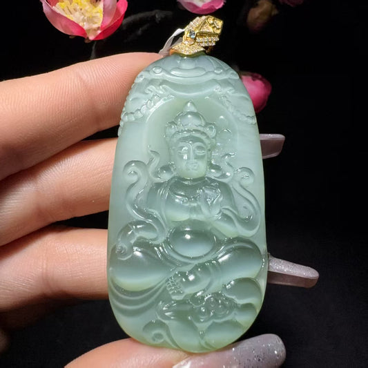 和田玉碧玉度母菩萨挂件