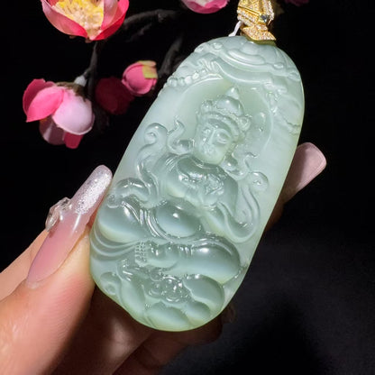 和田玉碧玉度母菩萨挂件