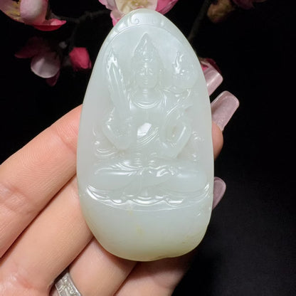 和田玉籽料虚空藏菩萨挂件