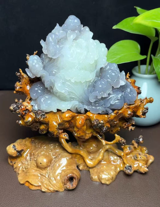 和田玉紫罗兰双色百财摆件