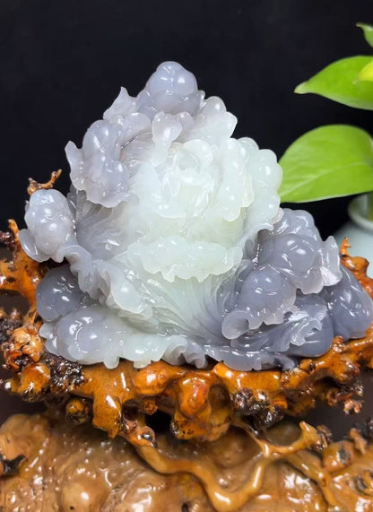 和田玉紫罗兰双色百财摆件