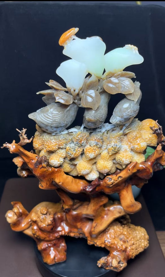 和田玉五色特色料带翠连升三级