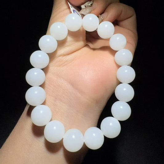 和田玉白玉圆珠手串