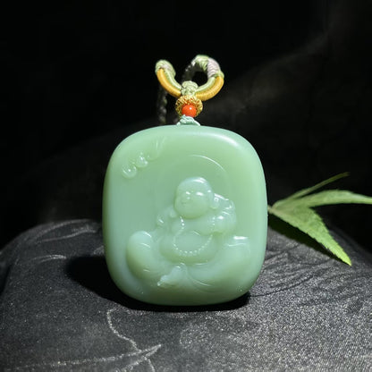 和田玉碧玉瓷绿佛公挂件