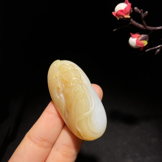 和田山料糖白玉关公挂件