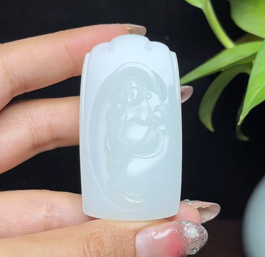 高品质和田羊脂玉佛公挂件