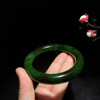 和田碧玉菠菜绿圆条手镯