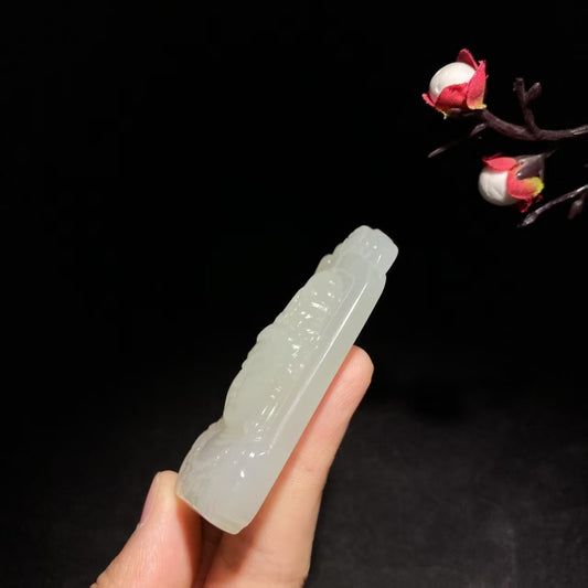 和田精品高冰白玉观音挂件