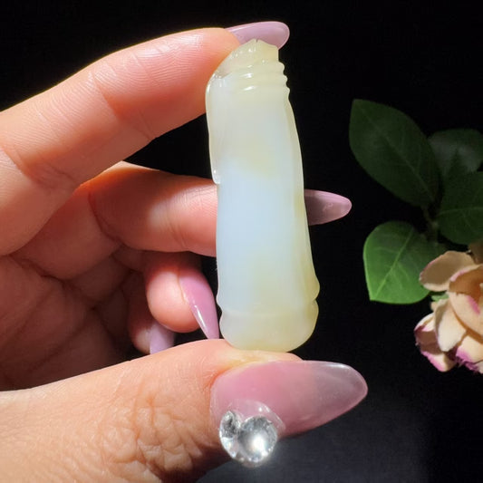 和田玉糖白挂件竹节挂件