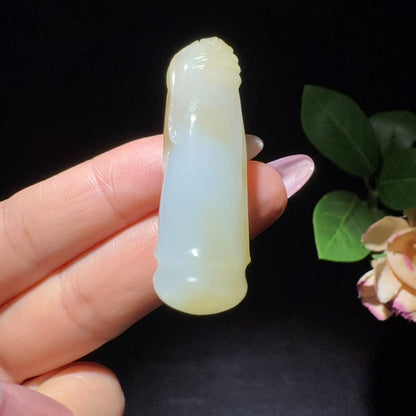和田玉糖白挂件竹节挂件