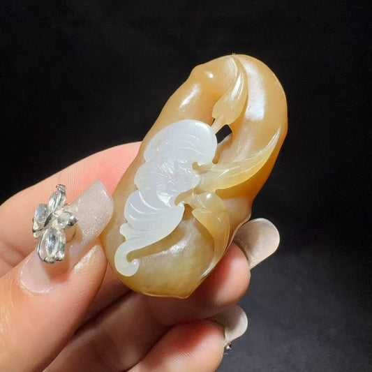 和田玉糖白竹节挂件