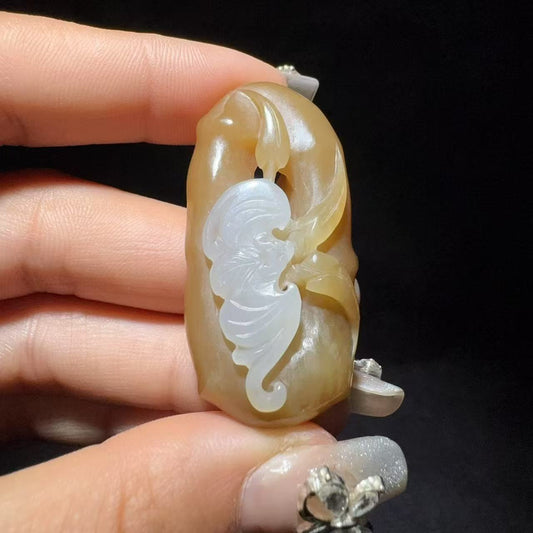 和田玉糖白竹节挂件