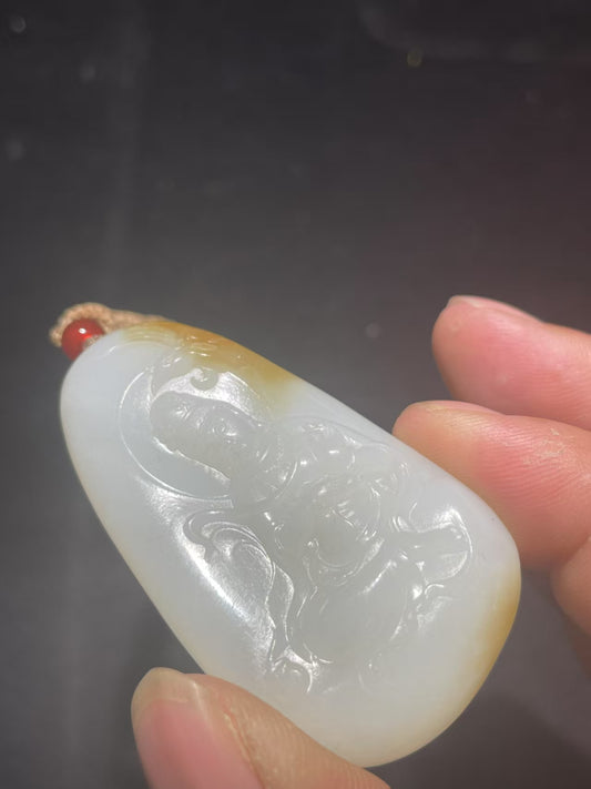 和田玉羊脂糖白【观音】挂件
