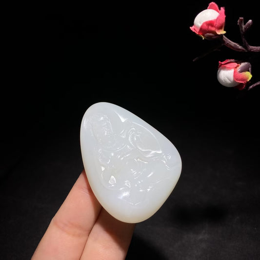 和田山料羊脂白玉观音挂件