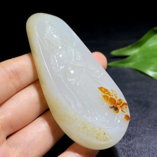 和田玉籽料观音挂件