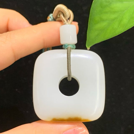 和田玉白玉玉琮挂件
