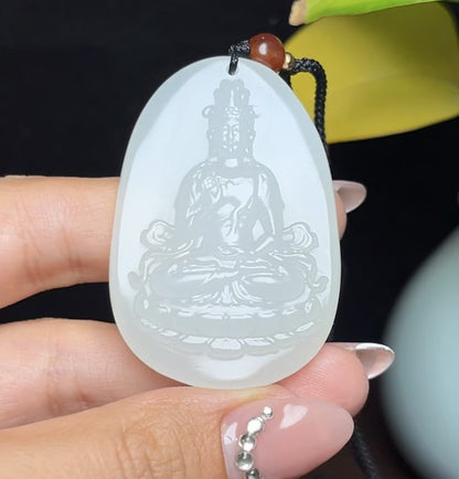 和田玉冰种羊脂玉观音挂件