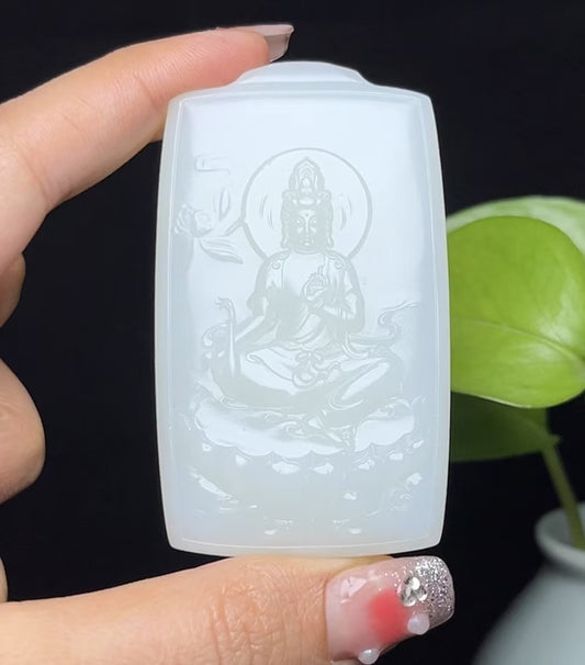 和田羊脂玉观音挂件