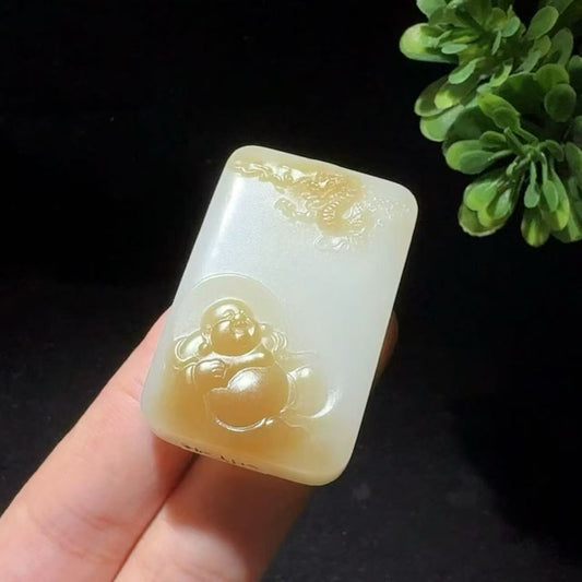 和田玉糖白佛牌挂件