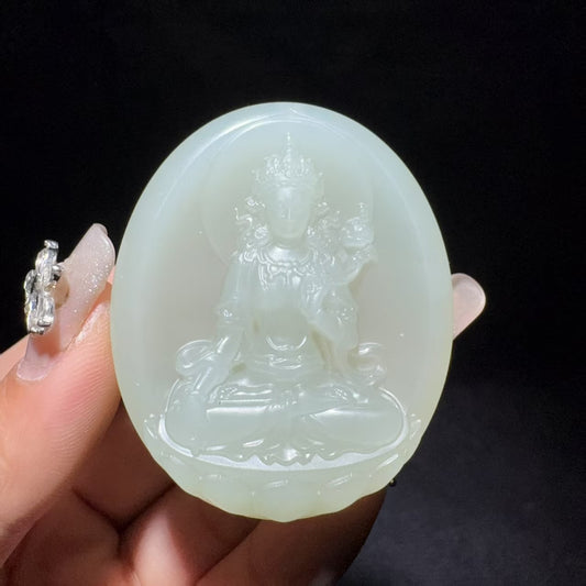 和田玉清水度母挂件