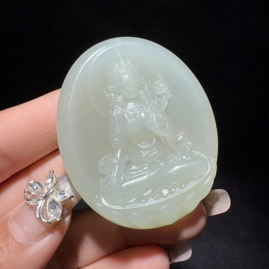 和田玉清水度母挂件