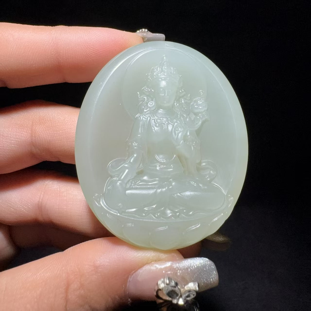 和田玉清水度母挂件