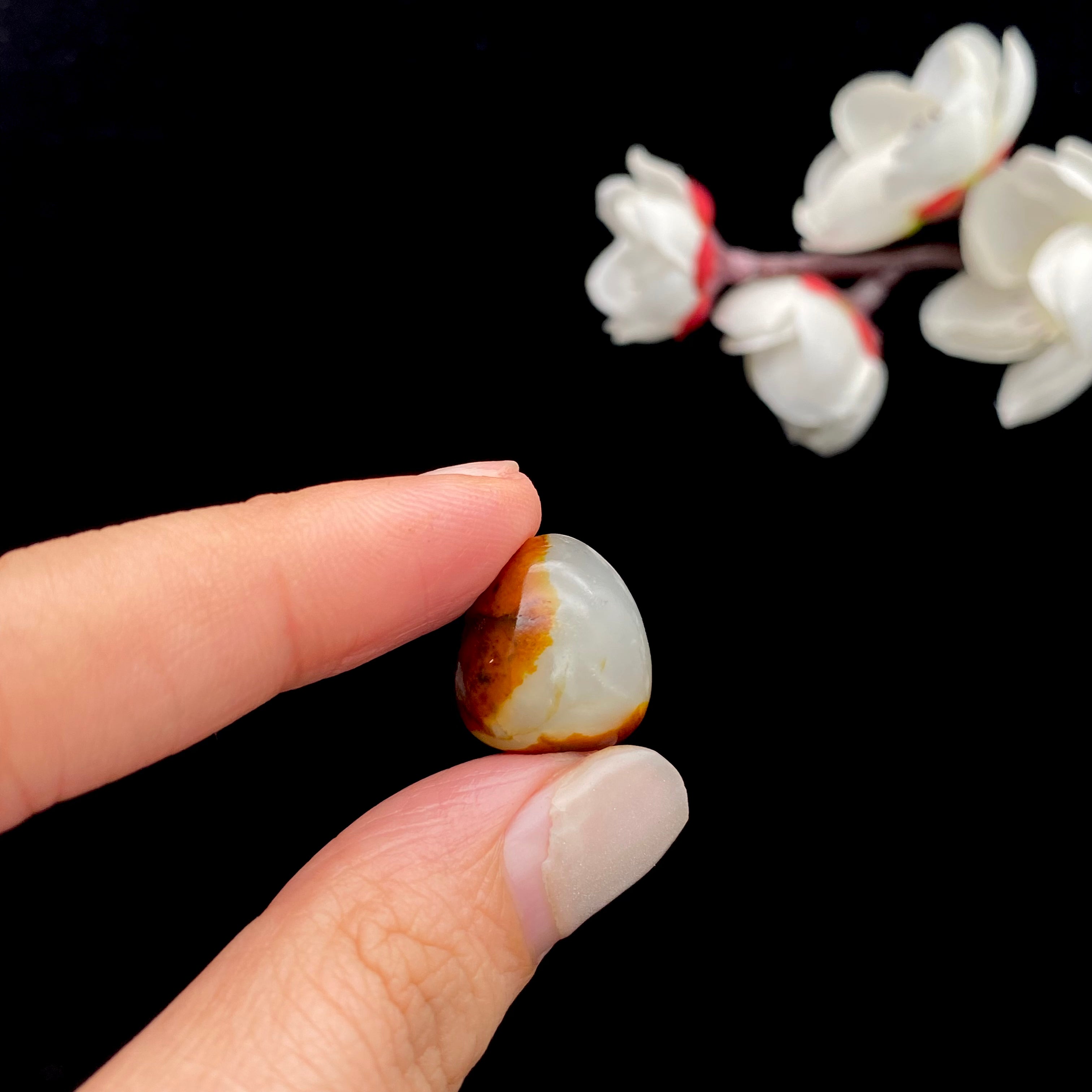和田玉-聚黄皮白肉籽料戒面籽